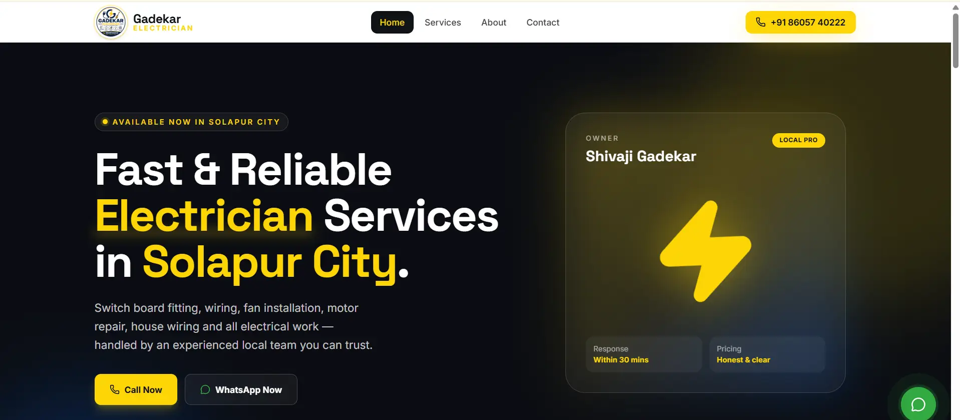 Gadekar Electrician Website — full view